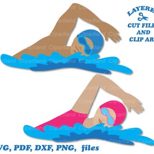 DIREKT nedladdning. Klippfil och clipart med simning. Personligt och kommersiellt bruk. S_1.