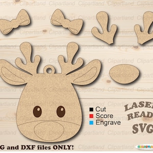 Téléchargement instantané. Décoration de Noël tête de renne. Ornement de Noël en contreplaqué, bricolage prêt à peindre au laser, svg. R_1.