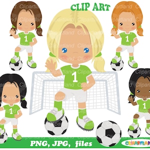 Download instantâneo. Uso pessoal e comercial incluído! Clipart de garota jogadora de futebol. Cg_10.