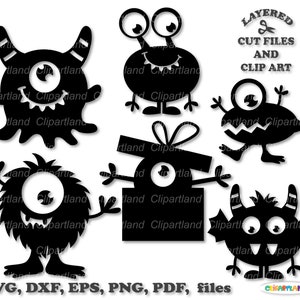Directe download. Leuke en grappige kleine monster silhouet gesneden bestanden en illustraties. Commerciële licentie is inbegrepen! M_54.