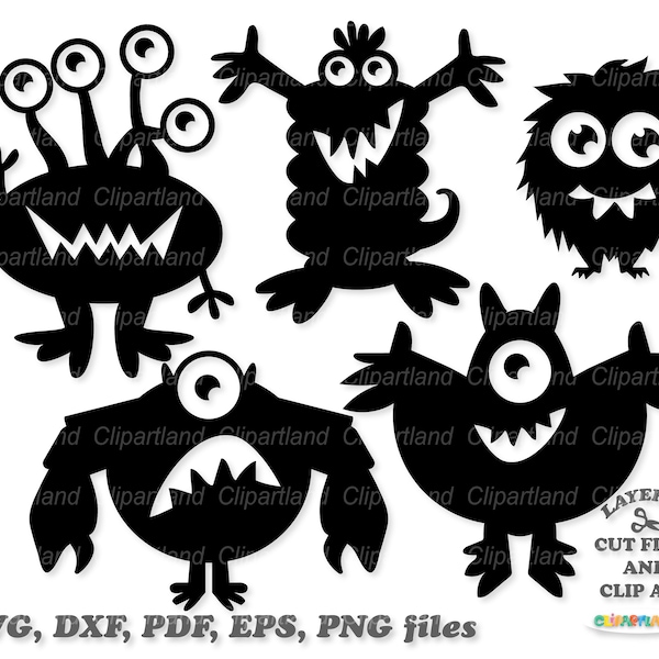 INSTANT Download. Cute and funny little monster silhouette cut files and clip art. Commercial license is included! M_59.