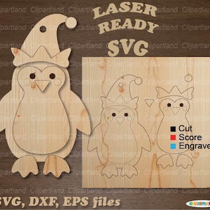 INSTANT Download. Cute Christmas penguin  ornament for laser. Plywood ornament DIY paintable kit laser ready. P_5.