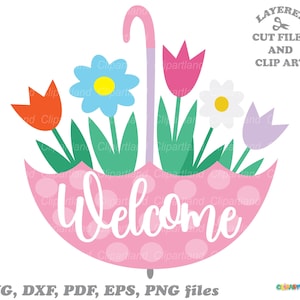 INSTANT Download. Spring floral umbrella svg cut files and clip art. Personal and commercial use. U_2.