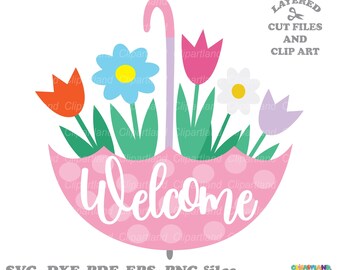 Spring Floral Umbrella SVG (dxf, pdf, png, eps) Cut Files