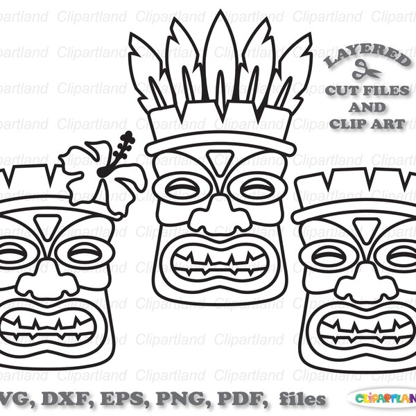 INSTANT Download. Tiki mask svg cut file and clip art. Commercial license is included ! Tm_8.