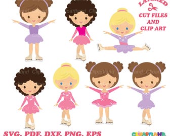 Cute Skating Girls Clipart, SVG Cut File (Digital Download)