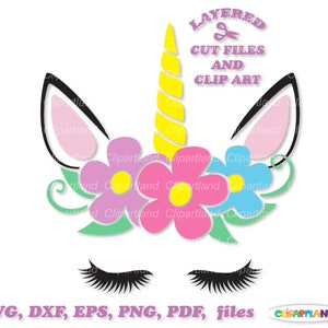 INSTANT Download.Flower unicorn face svg cut file and clip art files. Cfu_1. Personal and commercial use up to 500 uses.