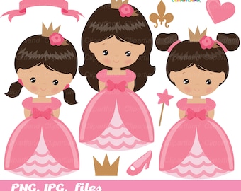 Conjunto de imágenes prediseñadas de princesas, ilustración de niñas lindas (PNG, JPG)