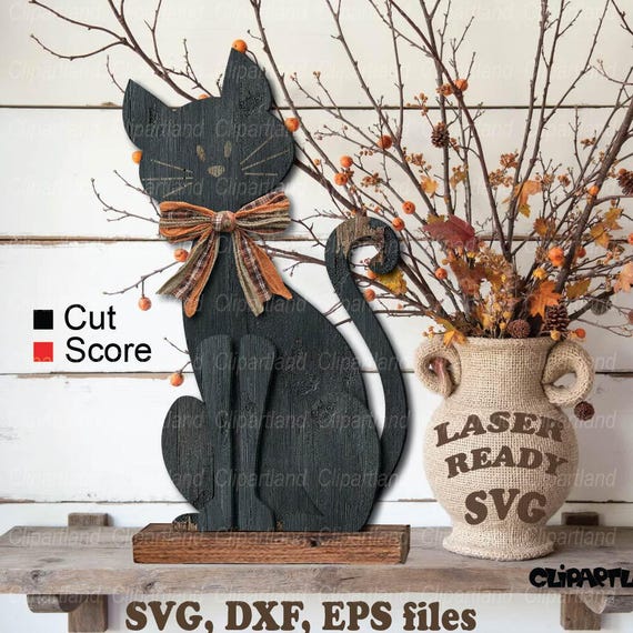 INSTANT Download. Halloween black cat shelf sitter for laser cutting. Glowforge, cnc laser file svg. S_1.
