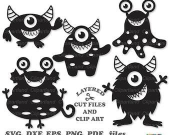 Cute Monster Clipart Bundle, Funny Monster SVG, PNG, PDF (Instant Download)