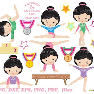 INSTANT Download. Cute little girl gymnast cut file and clip art svg. Commercial license is included! G_61.