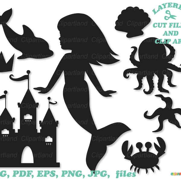 INSTANT Download. Mermaid silhouette svg cut file. Mermaid clip art. Personal and commercial use. M_4.