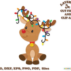 Download instantâneo. O uso pessoal e comercial está incluído! Arquivos de corte e clipart de renas de Natal sentadas. C_21.