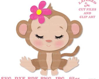 Cute Monkey Clipart, Layered Cut Files (SVG, PNG, PDF)