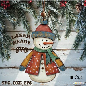 Download INSTANTÂNEO. Enfeite de boneco de neve de Natal para corte a laser. Glowforge, arquivo svg para laser CNC. S_15.