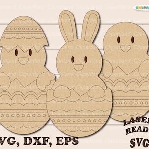 SOFORTIGER Download. SVG Paint Kit. Osterhase und Küken DIY Färbung Ostereier Set. Oster Squad svg für Laser geschnitten. E_46.