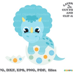 Descarga instantánea. Lindo cumpleaños bebé dinosaurio en huevo svg archivos cortados y imágenes prediseñadas. Uso personal y comercial. D_44.