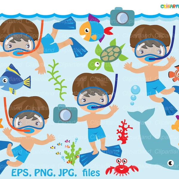 INSTANT DOWNLOAD. Snorkeling boy clip art. Diver clip art. Cd_3. Personal and commercial use.
