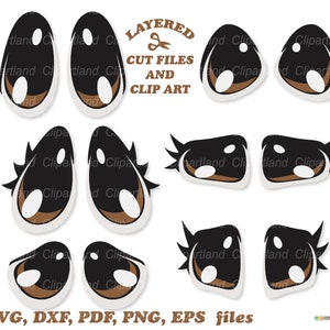 Téléchargement instantané. De jolis yeux bruns de dessin animé coupent des fichiers et des images clipart. Utilisation personnelle et commerciale. E_5.