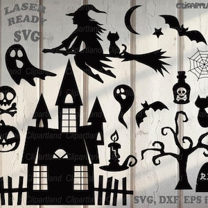 SOFORTIGER Download. SVG-Bundle für Laserschnitt Halloween Silhouetten Dekoration svg schneidet Dateien für Laser. D_2.