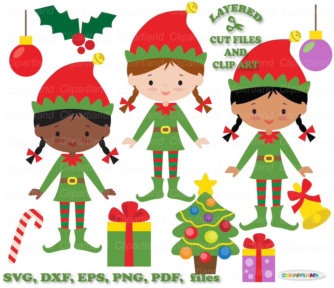 INSTANT Download. Cute Christmas Elf Girl Cut Files and Clip Art ...