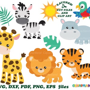 DIRECT downloaden. Persoonlijk en commercieel gebruik is inbegrepen! Schattige jungledieren snijden bestanden en clipart. A_1.