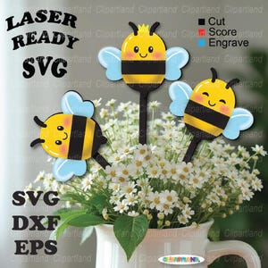 INSTANT Download. Cute busy bee plant stakes svg. Glowforge ready svg. Cut file for laser. B_1.