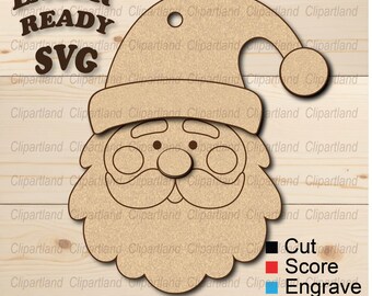 Santa Face Christmas Ornament, Paintable Laser Cut File (SVG, DXF, EPS)
