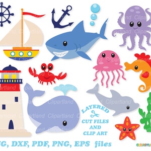 Téléchargement instantané. Mignons animaux marins svg coupé fichier et clip art. La licence commerciale est incluse ! Mer_9.