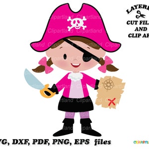 INSTANT Download. Cute cartoon pirate captain girl svg cut file. Personal and commercial use. P_3.