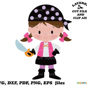 INSTANT Download. Cute cartoon pirate  girl svg cut file. Personal and commercial use. P_10.