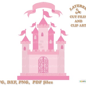 Descarga instantánea. Castillo de princesa rosa medieval svg, archivos de corte dxf y imágenes prediseñadas. C_21.
