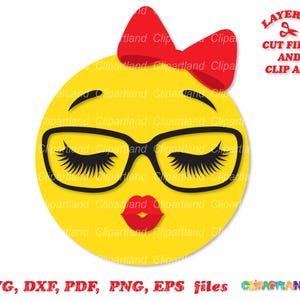 Téléchargement instantané. Emoji girly face svg coupe fichier et clip art.El_4. Usage personnel et commercial.