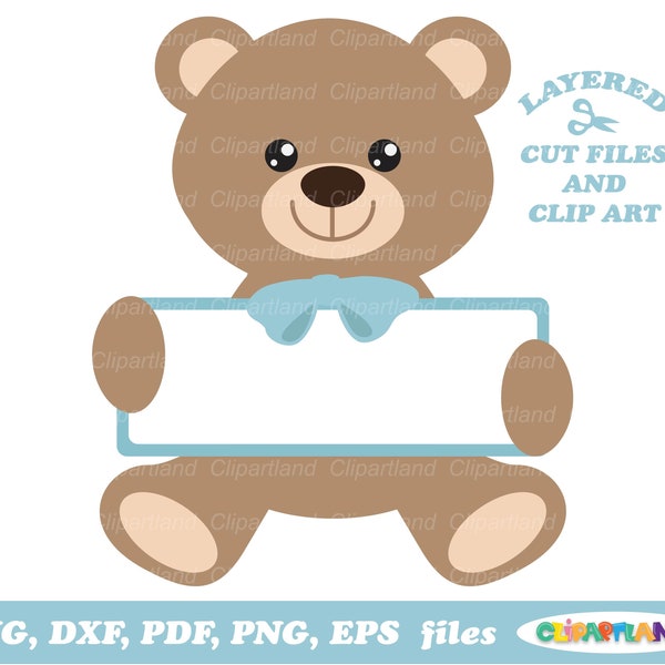 INSTANT Download. Cute bear boy split monogram cut file. Bm_3. Personal and commercial use.