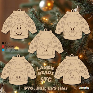 Download IMMEDIATO. Kit di verniciatura SVG. Ornamento in compensato fai da te con maglione natalizio vintage, bundle verniciabile. File di taglio SVG per laser. S_2.