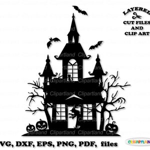 SOFORTIGER Download. Halloween Spukhaus Silhouette svg Schnittdatei und Clip Art. Kommerzielle Lizenz ist inbegriffen ! H_22.