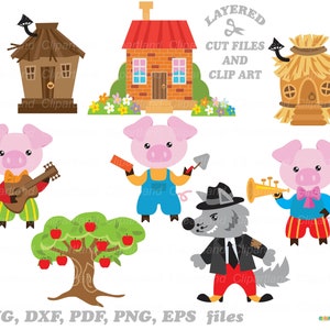 INSTANT Download. Three little pig fairy tale svg cut files. Personal and commercial use. T_3.