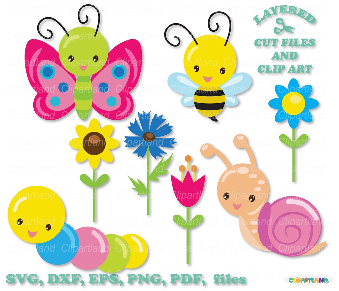 Insects Cut Cute Insect Clipart & Cut Files: Butterfly, Bee, Snail (digital ...