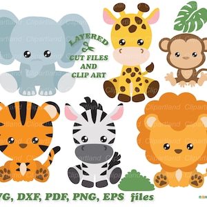Téléchargement instantané. Mignons animaux de la jungle assis fichier coupé et clipart svg. La licence commerciale est incluse ! A_23.
