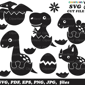 即時ダウンロード。赤ちゃん恐竜の SVG カット ファイルとクリップ アート。D_26。個人および商用で使用可能。