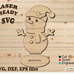 INSTANT Download. Cute standing snowman for laser cutting. Shelf sitter on stand. Glowforge, cnc laser file svg. S_26.