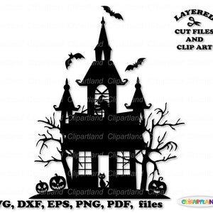 SOFORTIGER Download. Halloween Spukhaus Silhouette svg Schnittdatei und Clip Art. Kommerzielle Lizenz ist inbegriffen ! H_20.