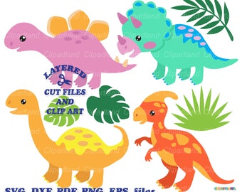Cute Dinosaur Clipart & Cut File Bundle (Digital Download)