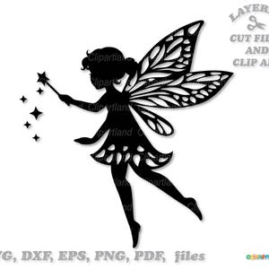 Téléchargement instantané. Jolie silhouette de fille de fée du jardin coupé des fichiers et des images clipart. F_24.