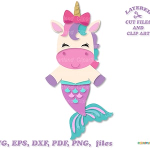 Téléchargement instantané. Fichier de coupe mignon licorne sirène svg et clipart. U_1.