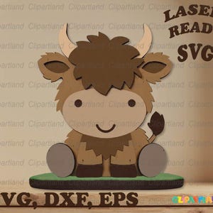 DIRECT downloaden. Schattige highland cow-plankoppas op standaard voor lasersnijden. Glowforge, cnc-svg. Persoonlijk en commercieel gebruik. C_18.