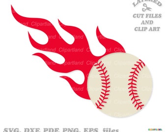 Flaming Baseball SVG, Clipart Cut Files (Digital Download)
