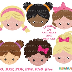Download instantâneo. Arquivos de corte e clipart de rosto de garota bonita svg. Penteado. A licença comercial está incluída até 500 usos! Gfh_6.