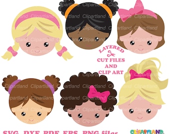 INSTANT Download. Cute girl face svg cut files and clip art. Hairstyle. Commercial license is included up to 500 uses! Gfh_6.