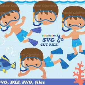 DIRECT downloaden. Persoonlijk en commercieel gebruik is inbegrepen! Snorkeljongen gesneden vijl en clip art. Sb_5.